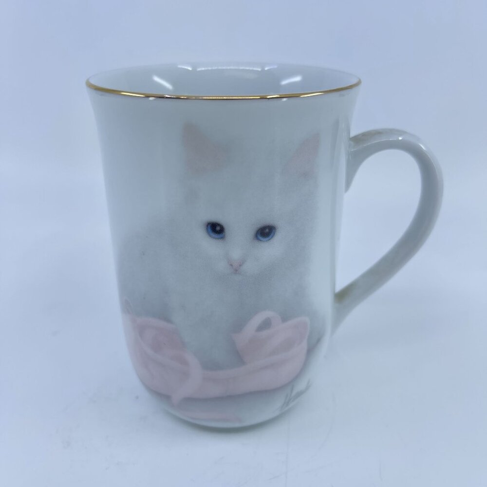 otagiri bob harrison white porcelain mug with kitten & ballet slippers